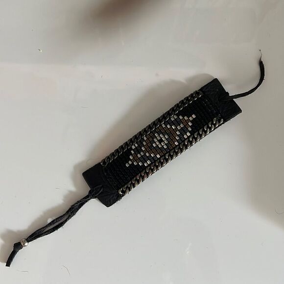 Beaded Thick Bracelet Leather Tie Bracelet - Picture 1 of 3